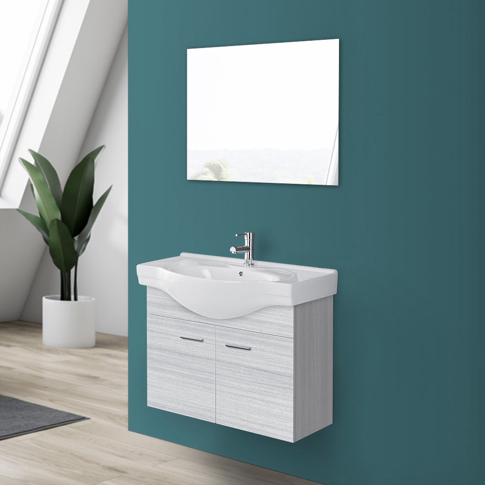 foto del prodotto mobile bagno sospeso 80 cm grigio completo di lavabo e specchio desya