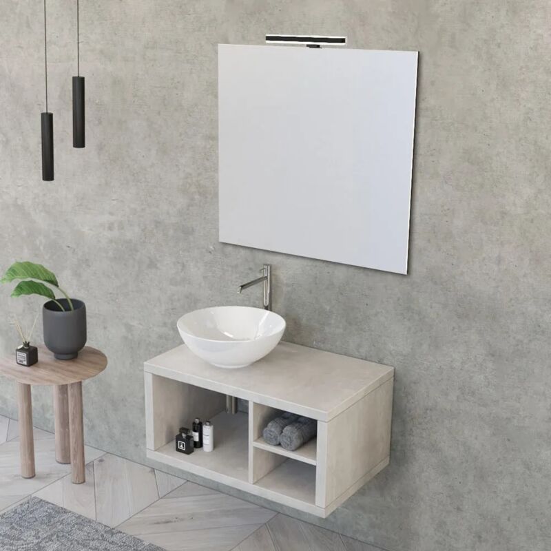foto del prodotto mobile bagno sospeso 80 cm grigio nuvola master lavabo 40 e specchio