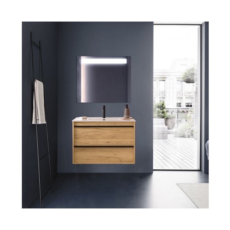 foto del prodotto mobile bagno sospeso 80 cm in legno rovere africa con lavabo a incasso astoria standard