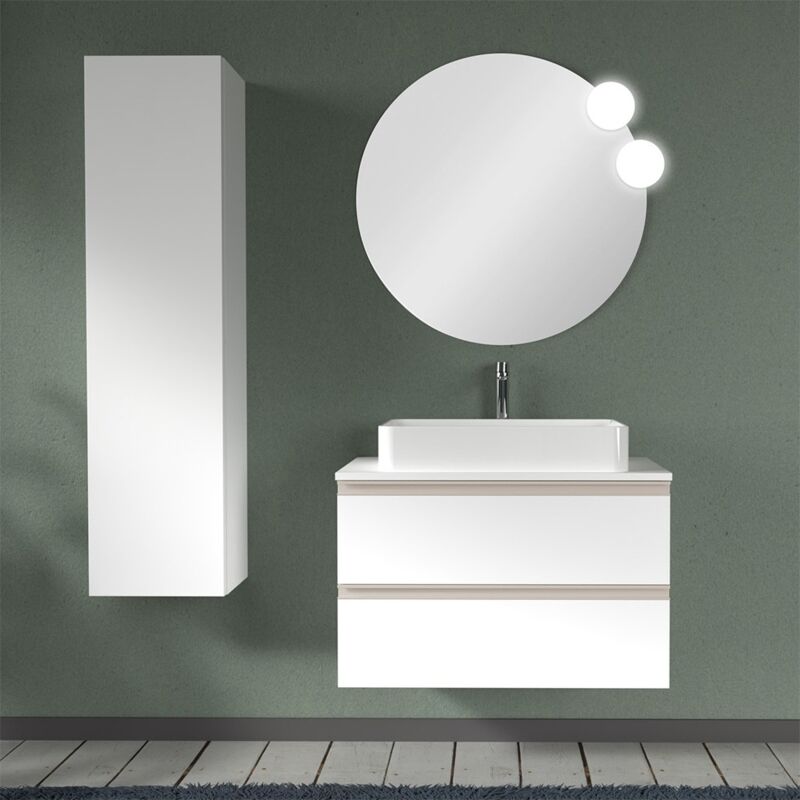 foto del prodotto mobile bagno sospeso 80 cm linea master bianco opaco con top e specchio