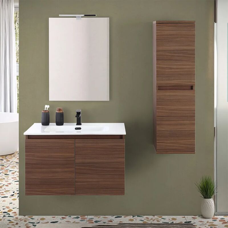 foto del prodotto mobile bagno sospeso 80 cm noce canaletto con 2 ante soft-close kleo