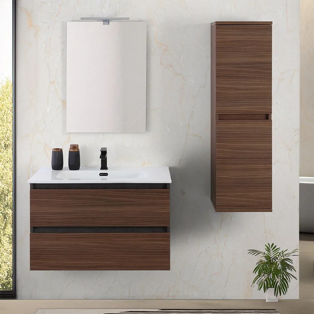 foto del prodotto mobile bagno sospeso 80 cm ossido e noce con cassetti soft-close kleo