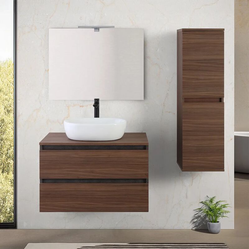 immagine 0 del prodotto mobile bagno sospeso 80 cm ossido e noce con top lavabo e specchio kleo