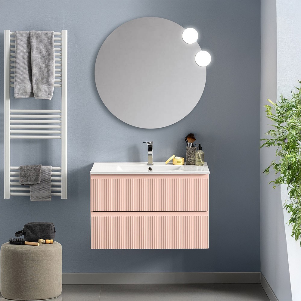 foto del prodotto mobile bagno sospeso 80 cm rosa opaco con frontale cannettato giava