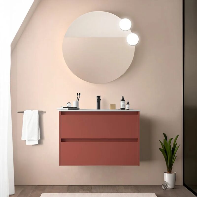 foto del prodotto mobile bagno sospeso 80 cm rosso satinato con specchio e lavabo gaya