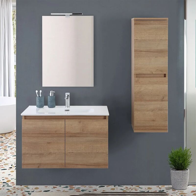 foto del prodotto mobile bagno sospeso 80 cm rovere africa con 2 ante soft close kleo