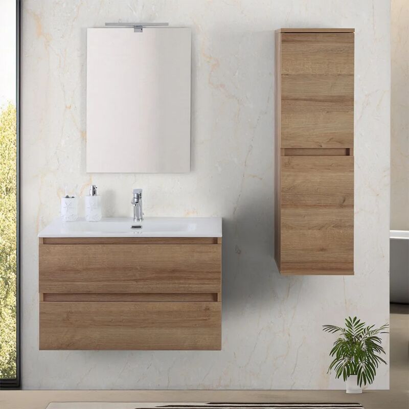 foto del prodotto mobile bagno sospeso 80 cm rovere africa con cassetti soft close kleo