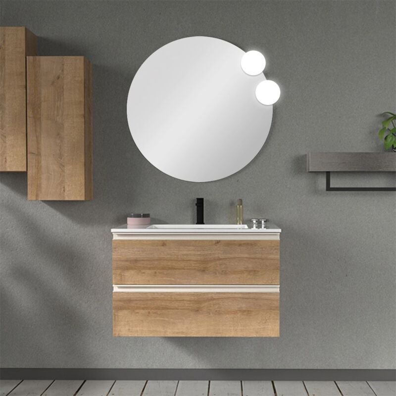 foto del prodotto mobile bagno sospeso 80 cm rovere miele con lavabo e specchio master