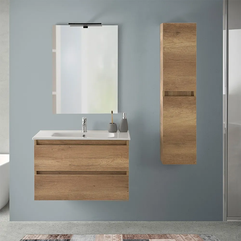 foto del prodotto mobile bagno sospeso 80 cm rovere naturale con pensile h 125 cm nadia