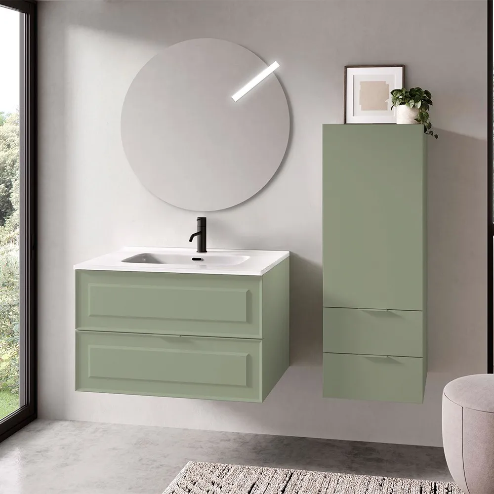 foto del prodotto mobile bagno sospeso 80 cm salvia opaco con lavabo e specchio matisse