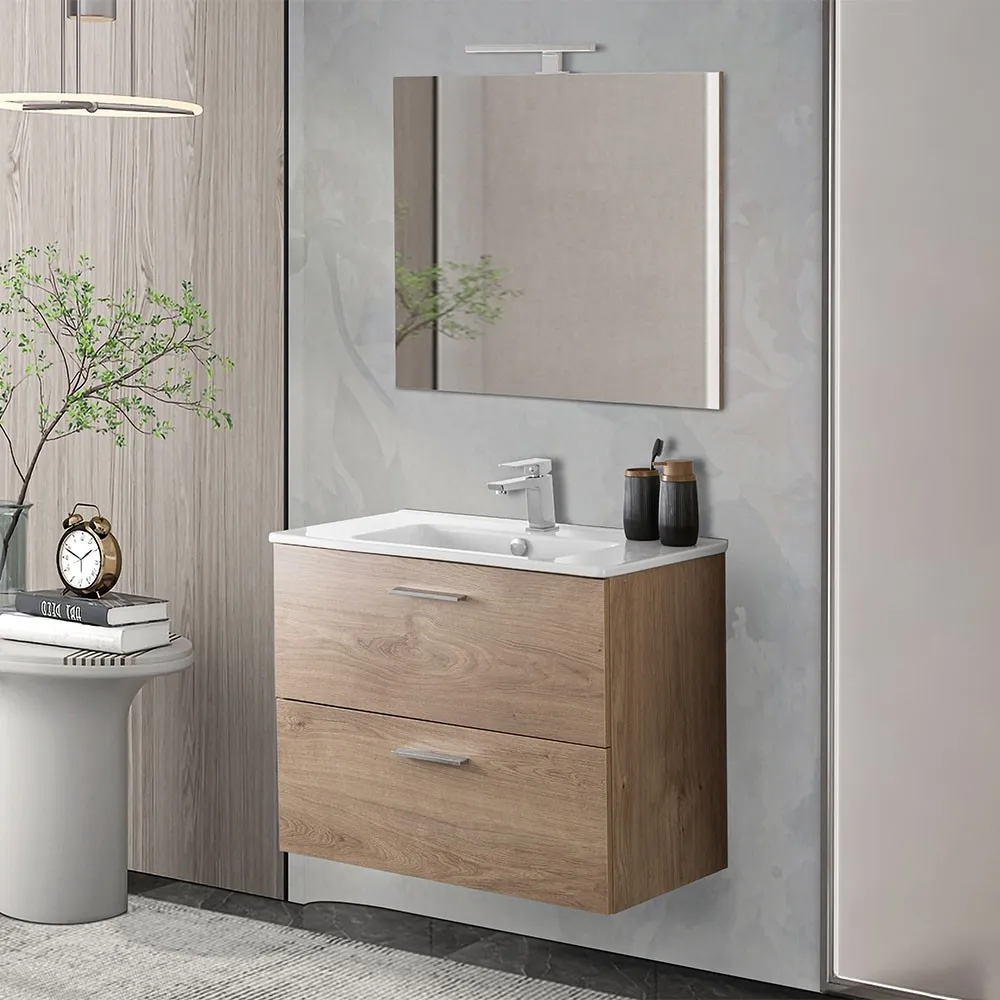 foto del prodotto mobile bagno sospeso 80 rovere africa con lavabo e specchio miami