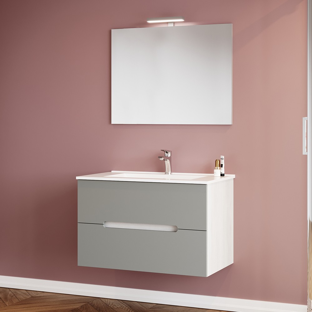 immagine 0 del prodotto mobile bagno sospeso 80 rovere bianco e tortora con lavabo e specchio iris