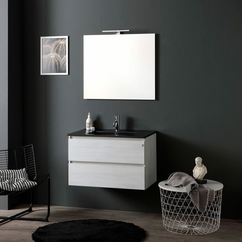 foto del prodotto mobile bagno sospeso 80cm bianco con lavabo nero opaco berlin