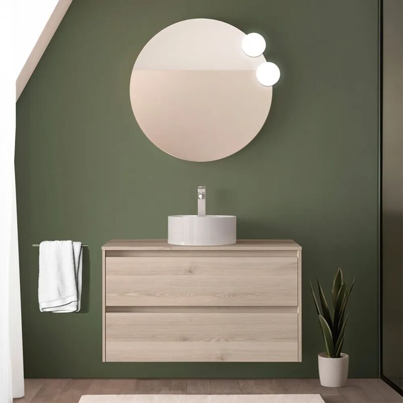foto del prodotto mobile bagno sospeso 90 cm rovere bali con top e specchio gaya