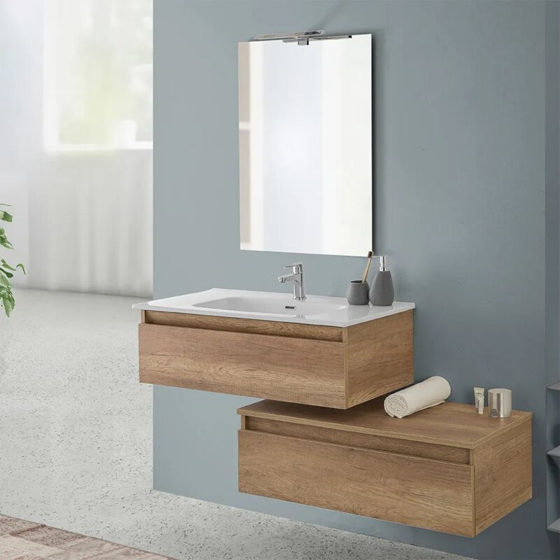 foto del prodotto mobile bagno sospeso 90 rovere naturale con base lavabo e cassetto nadia