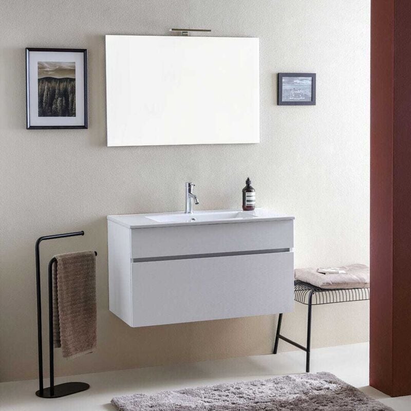 foto del prodotto mobile bagno sospeso 90cm promenade lavabo e specchio sole
