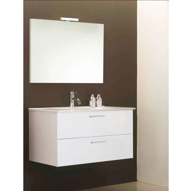 foto del prodotto mobile bagno sospeso alice con 2 cassettoni bianco lucido, 80x47x53 cm