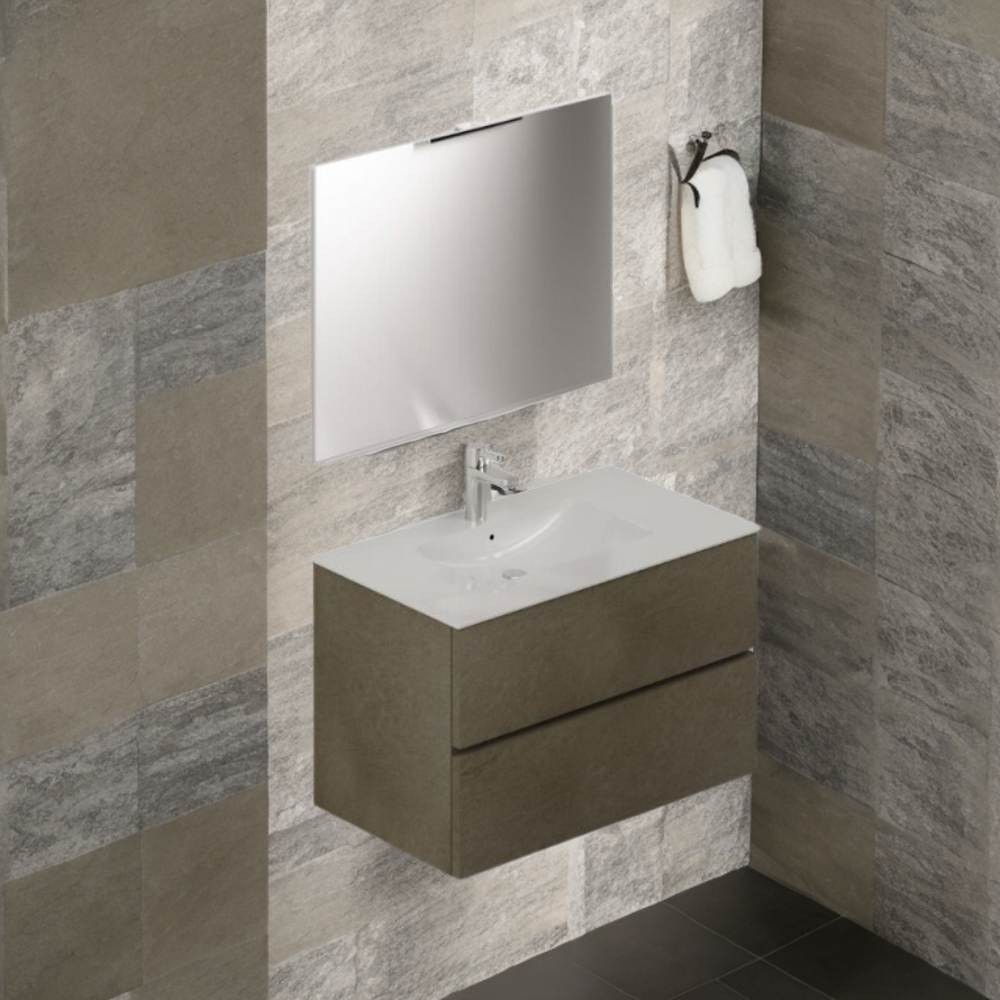 foto del prodotto mobile bagno sospeso argilla 2 cassetti con lavabo e specchio comp80ar 81x46x54h