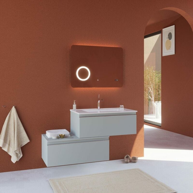 foto del prodotto mobile bagno sospeso base decentrata con due cassetti grigio chiaro seattle