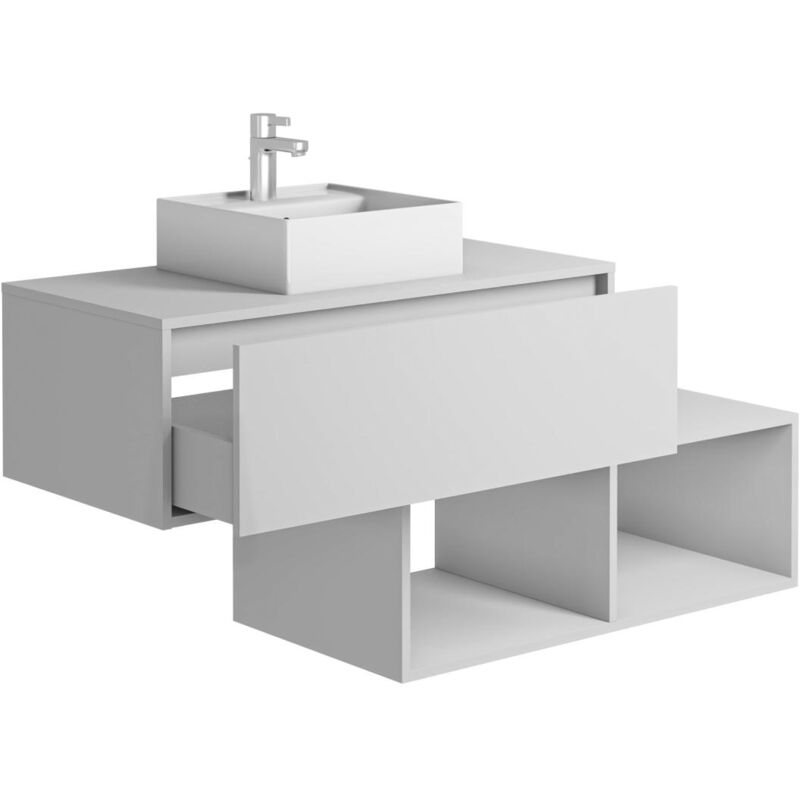 immagine 0 del prodotto mobile bagno sospeso bianco con lavabo quadrato 1 cassetto e 2 nicchie 94 cm teana ii