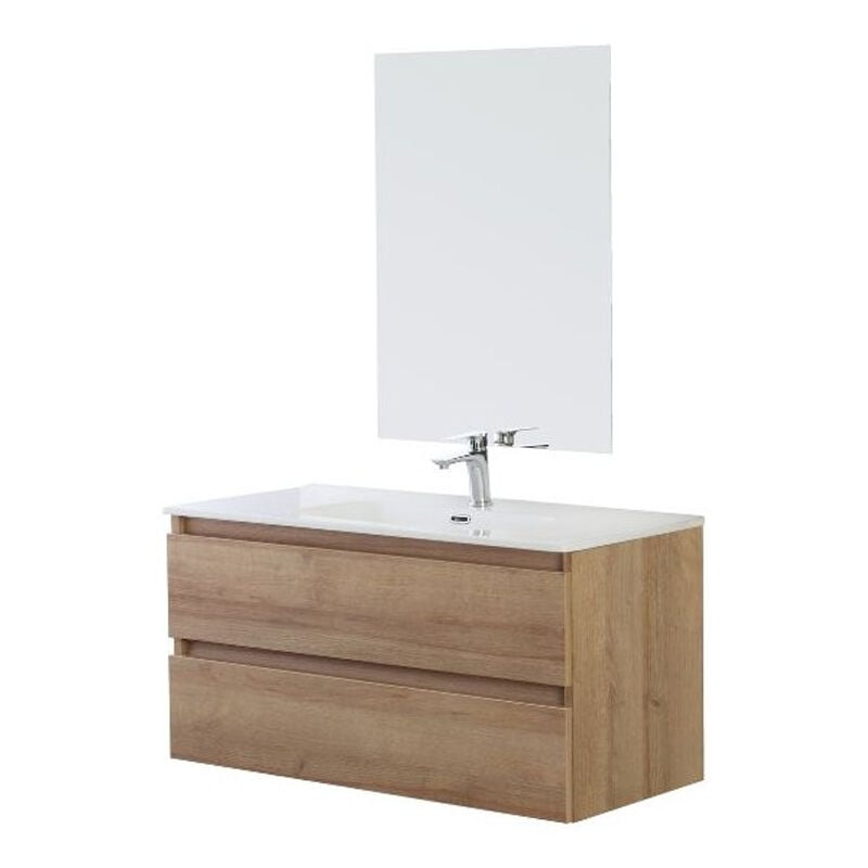 foto del prodotto mobile bagno sospeso c lavabo e specchio 2 cassetti l 80cm rovere linea revital