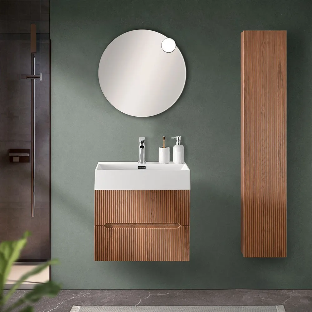 foto del prodotto mobile bagno sospeso cannettato 60 cm noce canaletto con specchio bali