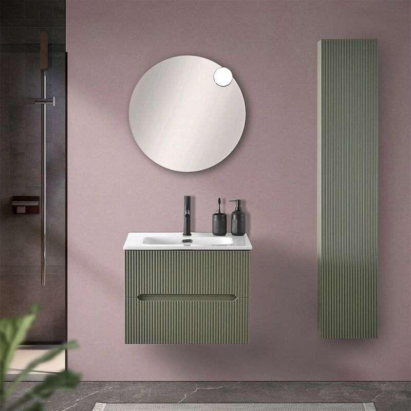 foto del prodotto mobile bagno sospeso cannettato 60 cm verde con specchio bali