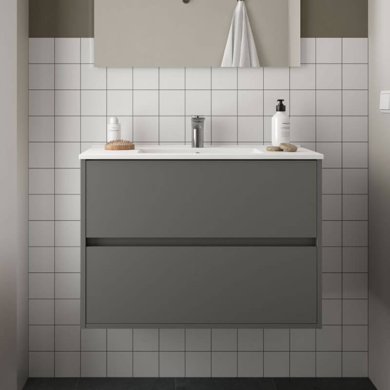 foto del prodotto mobile bagno sospeso claros80 grigio opaco con lavabo 2 cassetti 80x45x56h