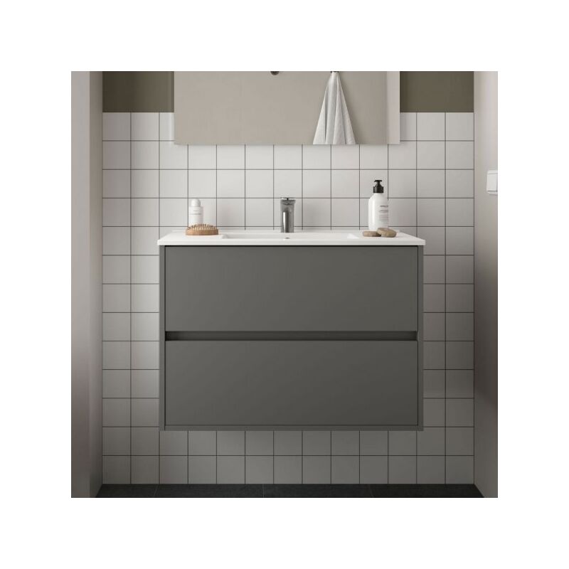 foto del prodotto mobile bagno sospeso claros80 grigio opaco con lavabo 2 cassetti 80x45x56h