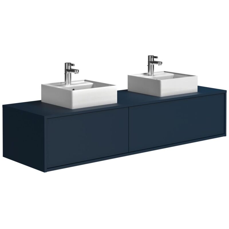 foto del prodotto mobile bagno sospeso con lavabo doppio l150 cm blu notte - isaure ii