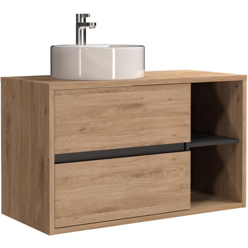 foto del prodotto mobile bagno sospeso con lavabo tondo naturale 100 cm purnal