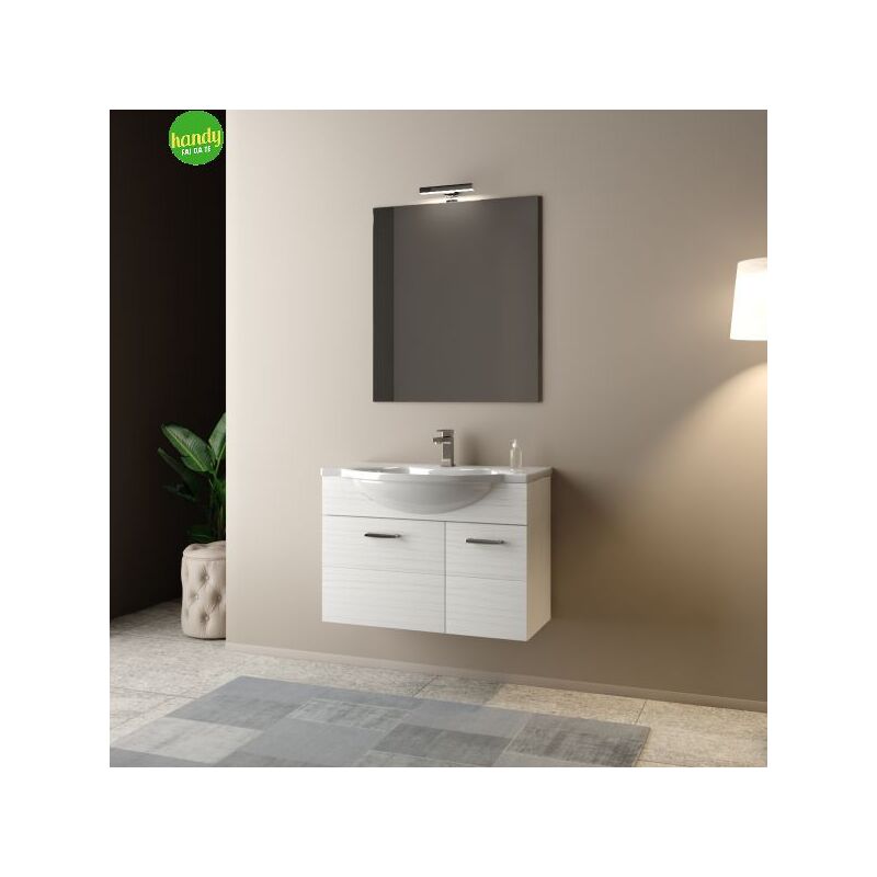 foto del prodotto mobile bagno sospeso con specchiera e lavabo integrato modello baffo 85cm composizione completa portuna bianco mobo