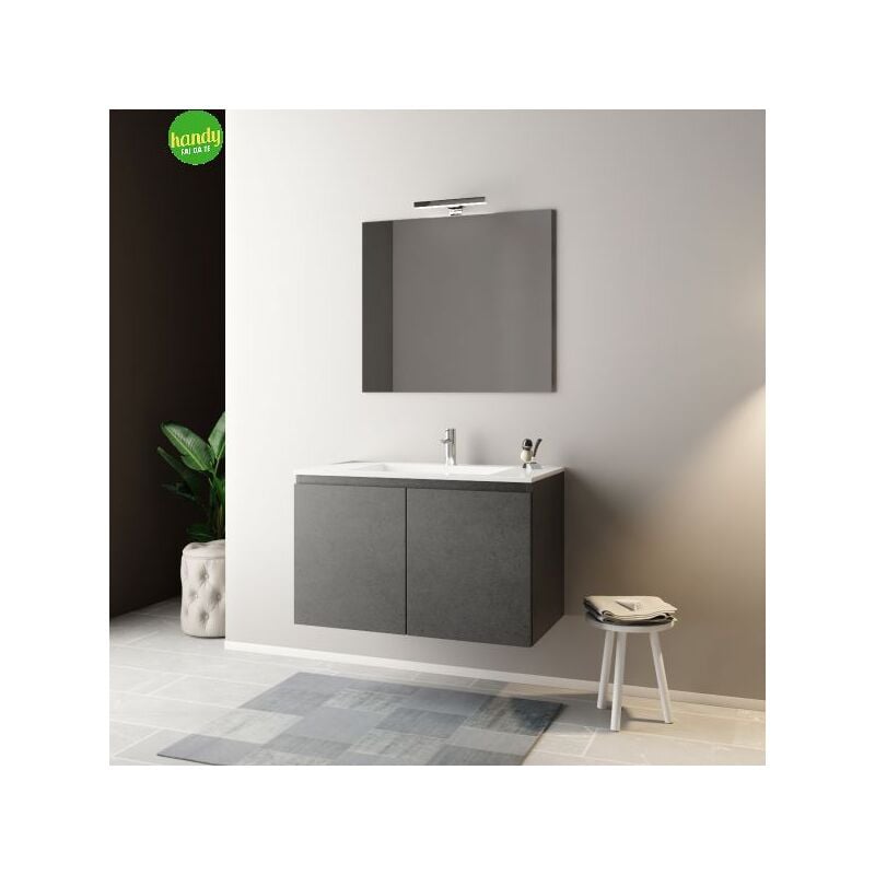 foto del prodotto mobile bagno sospeso con specchiera e lavabo integrato modello daria 90cm composizione completa cemento mobo