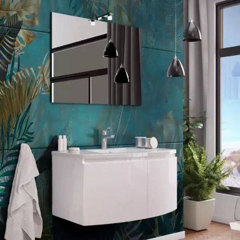 foto del prodotto mobile bagno sospeso con specchiera e lavabo integrato modello giulia 80cm composizione completa bianco lucido savini due