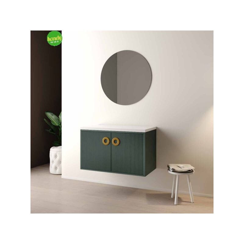 foto del prodotto mobile bagno sospeso con specchiera senza lavabo modello margot 90cm base sospesa-top-specchio-verde bottiglia-lavabo escluso mobo