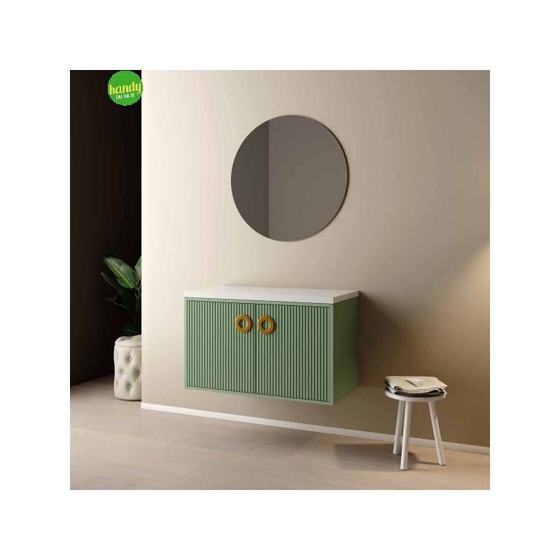 foto del prodotto mobile bagno sospeso con specchiera senza lavabo modello margot 90cm base sospesa top specchio verde salvia lavabo escluso mobo