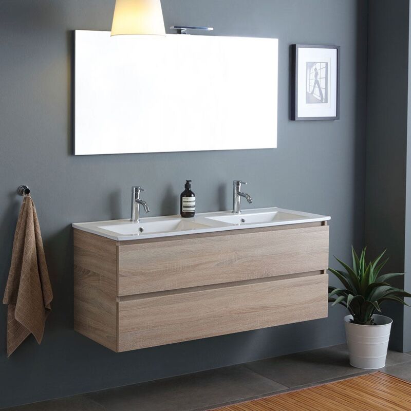 foto del prodotto mobile bagno sospeso doppio lavabo con cassetti rovere 120cm berlin