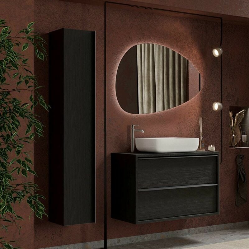 foto del prodotto mobile bagno sospeso nero frassinato steel l. 92 x h. 63,5 x p 43 cm