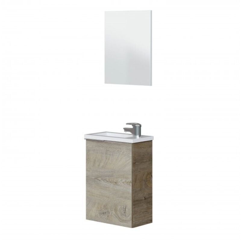 foto del prodotto mobile bagno sospeso salvaspazio 40 cm 1 anta rovere con specchio e lavabo ad incasso spagna rovere chiaro 40 cm standard