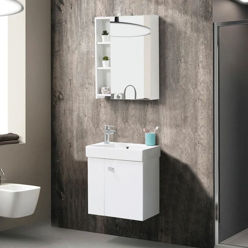 foto del prodotto mobile bagno sospeso salvaspazio 55 cm bianco lucido con specchio strada