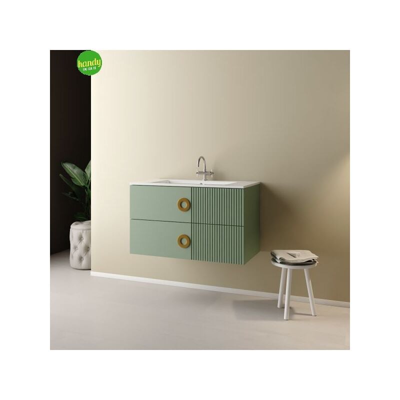 foto del prodotto mobile bagno sospeso senza specchio modello sole 90cm base sospesa lavabo verde salvia specchio escluso mobo