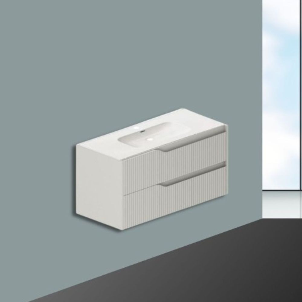 foto del prodotto mobile bagno sospeso soho colore cashmere opaco con cassetti effetto cannettato 100x45x50h