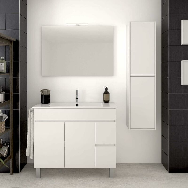 foto del prodotto mobile bagno temis con lavabo, specchio e portasciugamani 70cm con colonna bianco