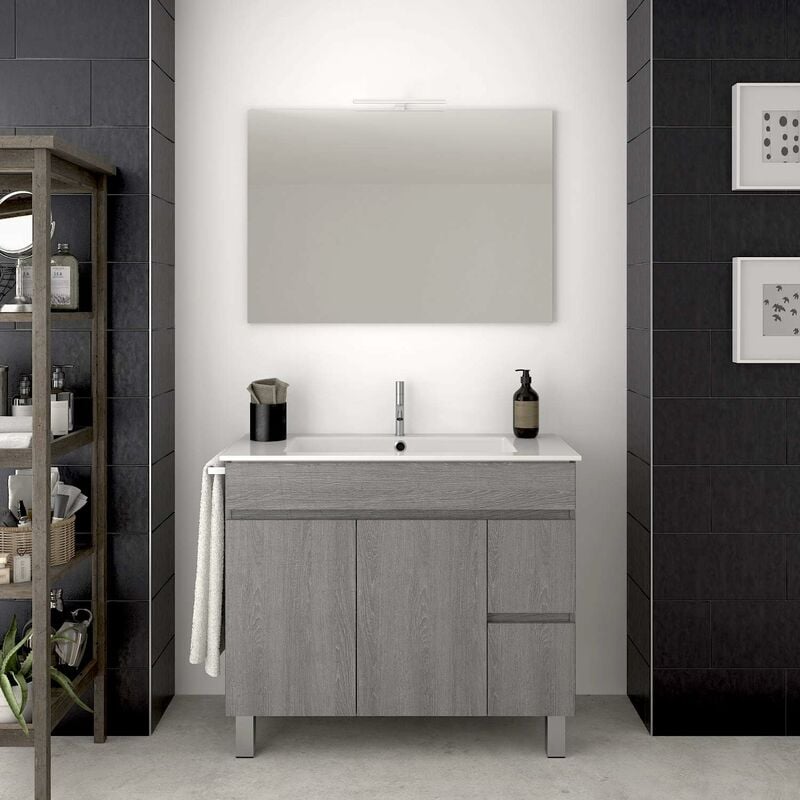 foto del prodotto mobile bagno temis con lavabo, specchio e portasciugamani 70cm grigio cenere