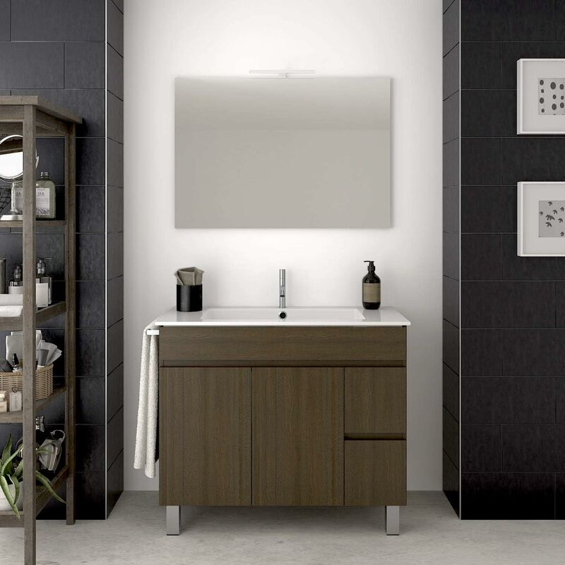 foto del prodotto mobile bagno temis con lavabo, specchio e portasciugamani 70cm marrone