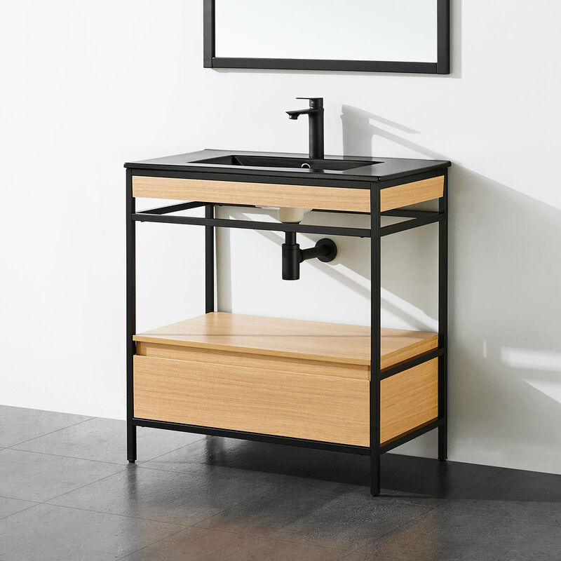 foto del prodotto mobile bagno unik 80 cm in metallo nero con vasca ceramica nera