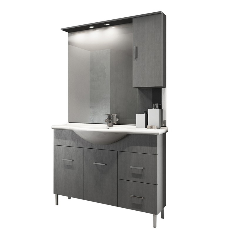 foto del prodotto mobile bagno venice larice grigio cm 105 con lavabo e specchio