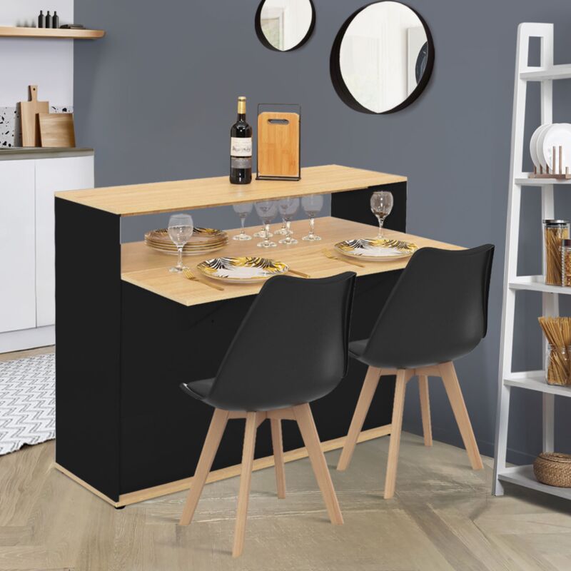foto del prodotto mobile bar vito allungabile come tavolo da pranzo a 2 posti, nero con piano in legno