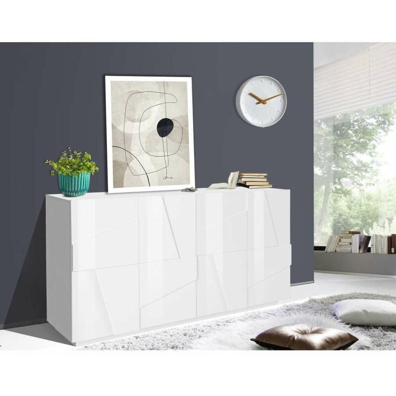 foto del prodotto mobile basso 160 cm credenza bianco laccato madia in legno con 4 ante
