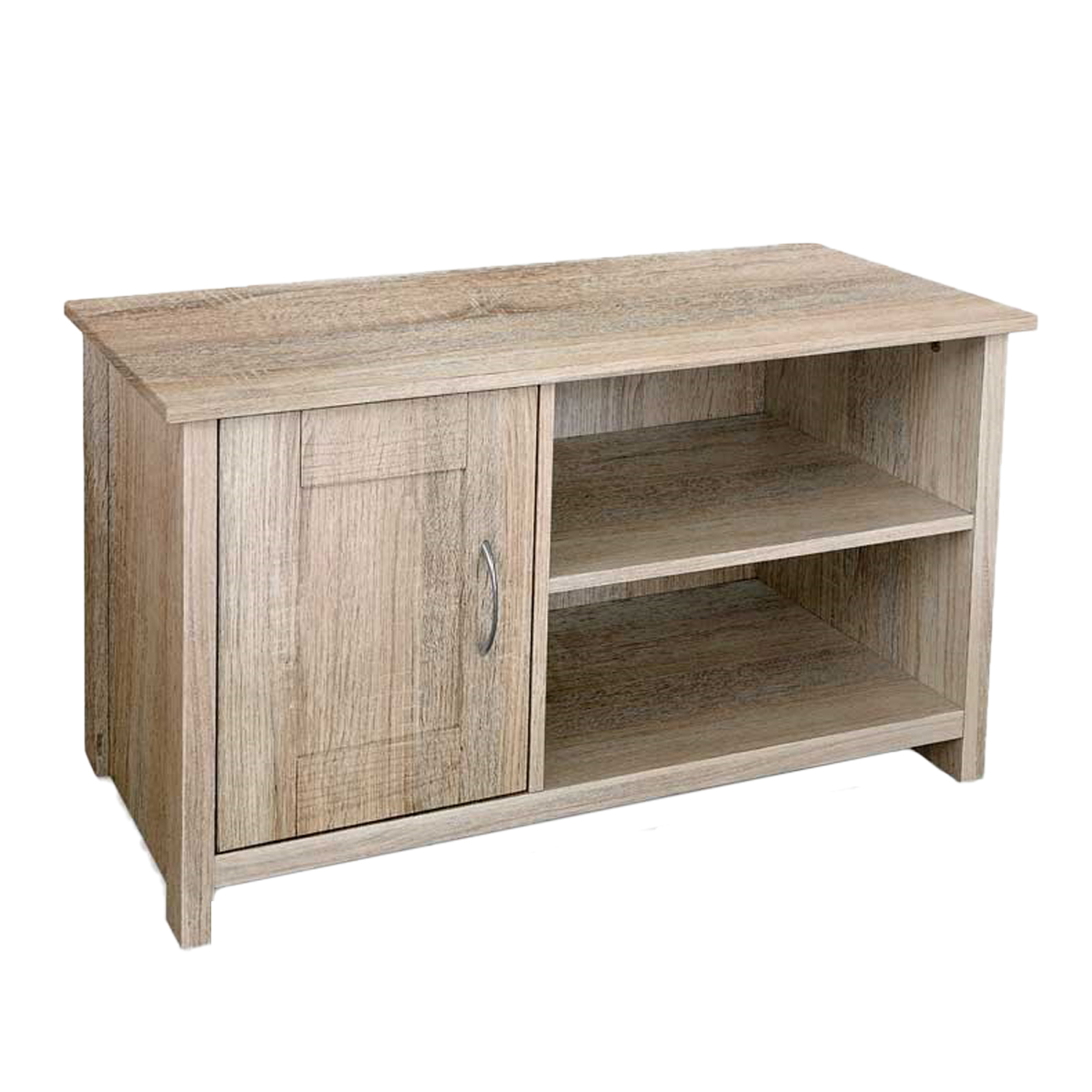 foto del prodotto mobile basso da arredo con anta e 2 vani aperti 90x39x50cm colore rovere